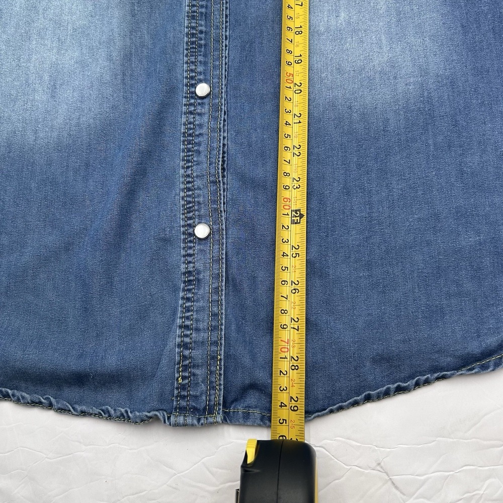 AVA COSTUME Women's X-Large Dark Blue Denim Long Sleeve Double Pockets Shirt - Picture 6 of 11